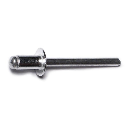 Midwest Fastener Blind Rivet, Dome Head, 3/16 in Dia., 11/32 in L, Aluminum Body, 100 PK 51075